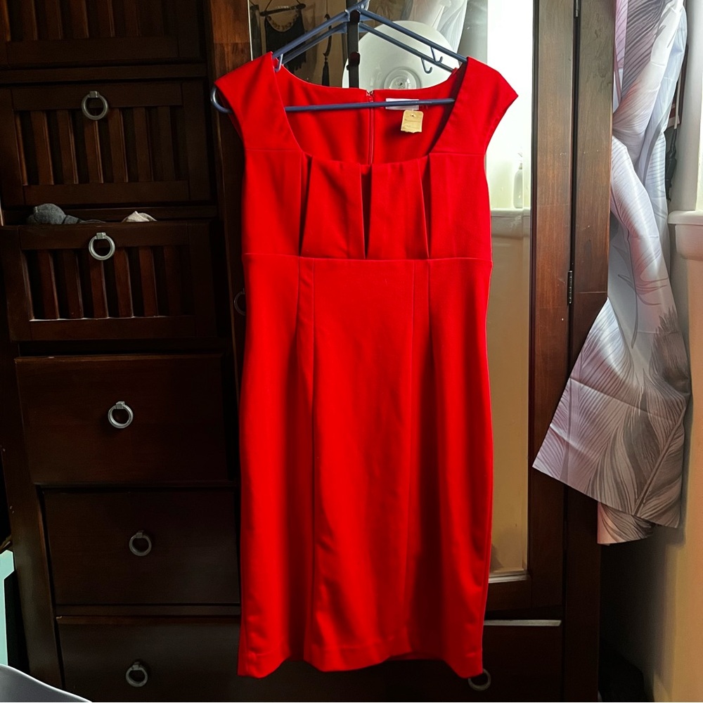 Calvin Klein red sleeveless sheath dress